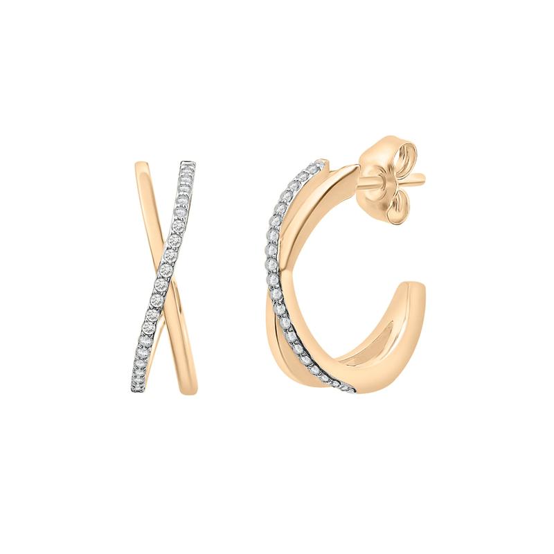 Diamond Open Huggie Hoop &#39;X&#39; Earrings in 14K Yellow Gold &#40;1/7 ct. tw.&#41; – Image 1 of 3