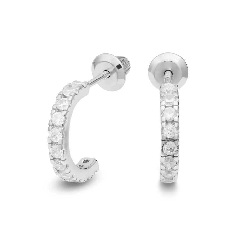Children's White Cubic Zirconia 3/4 Hoop Earrings in Sterling Silver – Image 1 of 2