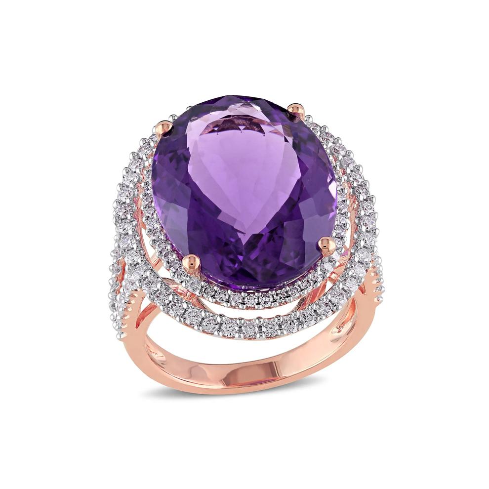Amethyst and Diamond Ring in 14K Rose Gold (7/8 ct. tw.) – Image 4 of 6