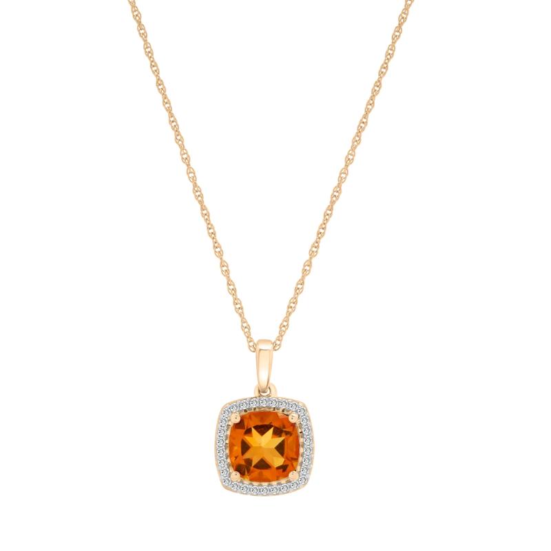 Citrine and Diamond Halo Pendant in 10K Yellow Gold &#40;1/10 ct. tw.&#41; – Image 1 of 4