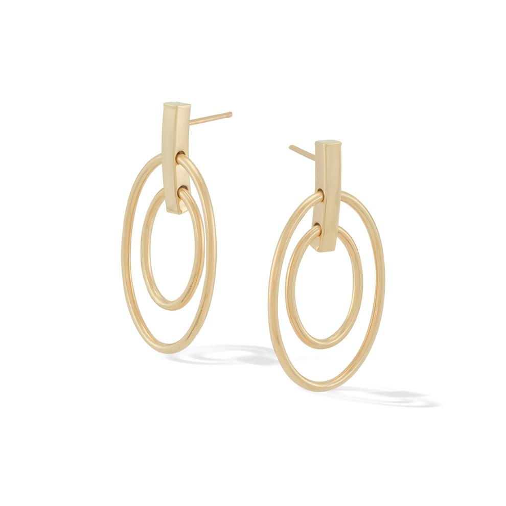Double Oval Dangle Earrings in 14K Yellow Gold – Image 1 of 2