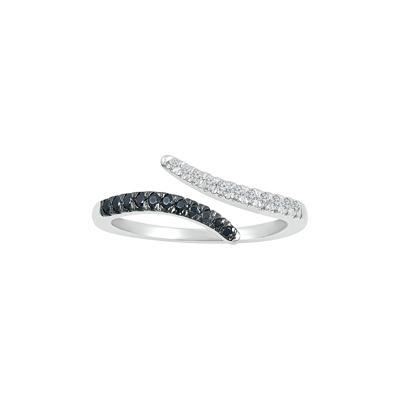 Open Bypass Ring with Black & White Diamonds in Sterling Silver (1/6 ct. tw.)