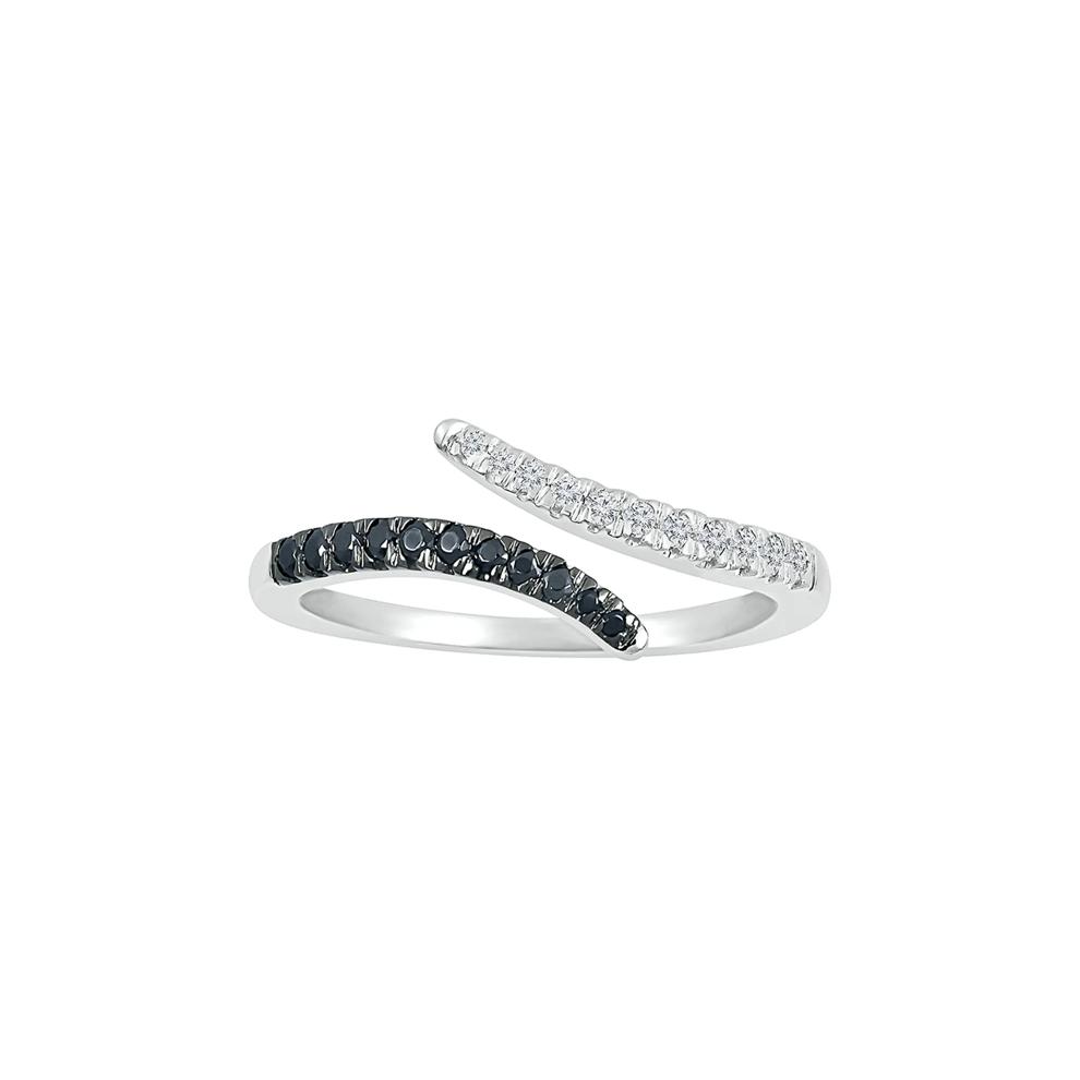 Open Bypass Ring with Black &amp; White Diamonds in Sterling Silver (1/6 ct. tw.) – Image 1 of 5