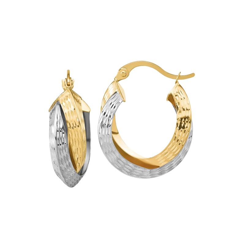 Diamond-Cut Double Hoop Earrings in 14K Yellow and White Gold – Image 1 of 1