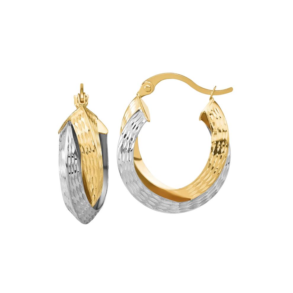 Diamond-Cut Double Hoop Earrings in 14K Yellow and White Gold – Image 1 of 1
