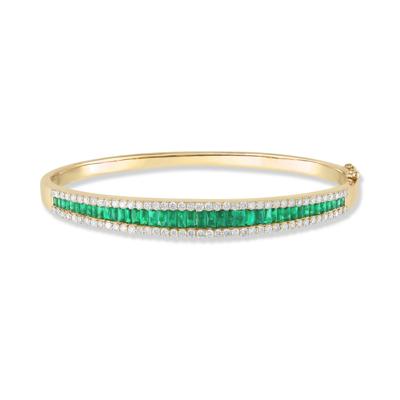 Emerald & Diamond Bangle Bracelet in 14K Yellow Gold (1 1/4 ct. tw.)