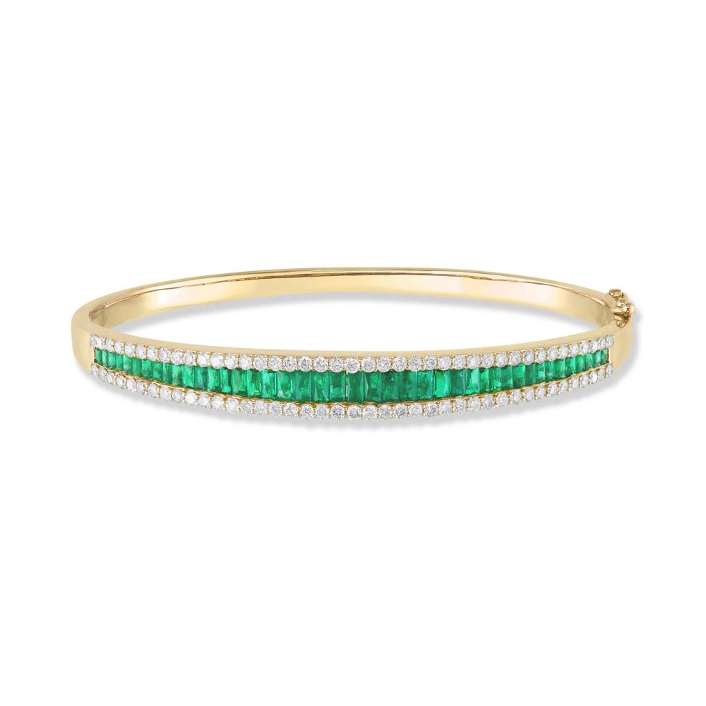 Emerald &amp; Diamond Bangle Bracelet in 14K Yellow Gold (1 1/4 ct. tw.) – Image 1 of 2
