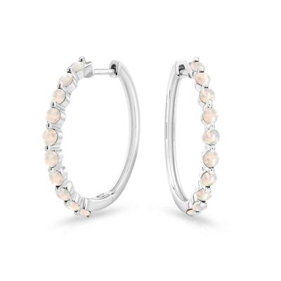 Lab-Created Opal Round Hoop Earrings in Sterling Silver