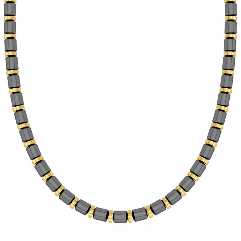 Men&#39;s Hematite Barrel Bead Necklace in Vermeil – Image 1 of 4