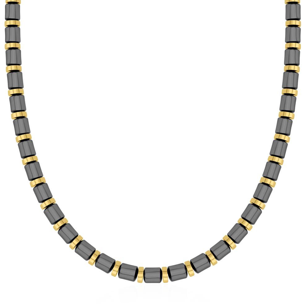 Men's Hematite Barrel Bead Necklace in Vermeil – Image 1 of 4
