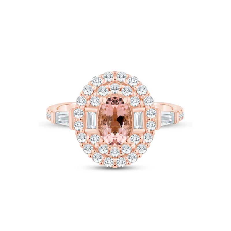 Morganite and Diamond Oval Ring in 14K Rose Gold &#40;7/8 ct. tw.&#41; – Image 1 of 3