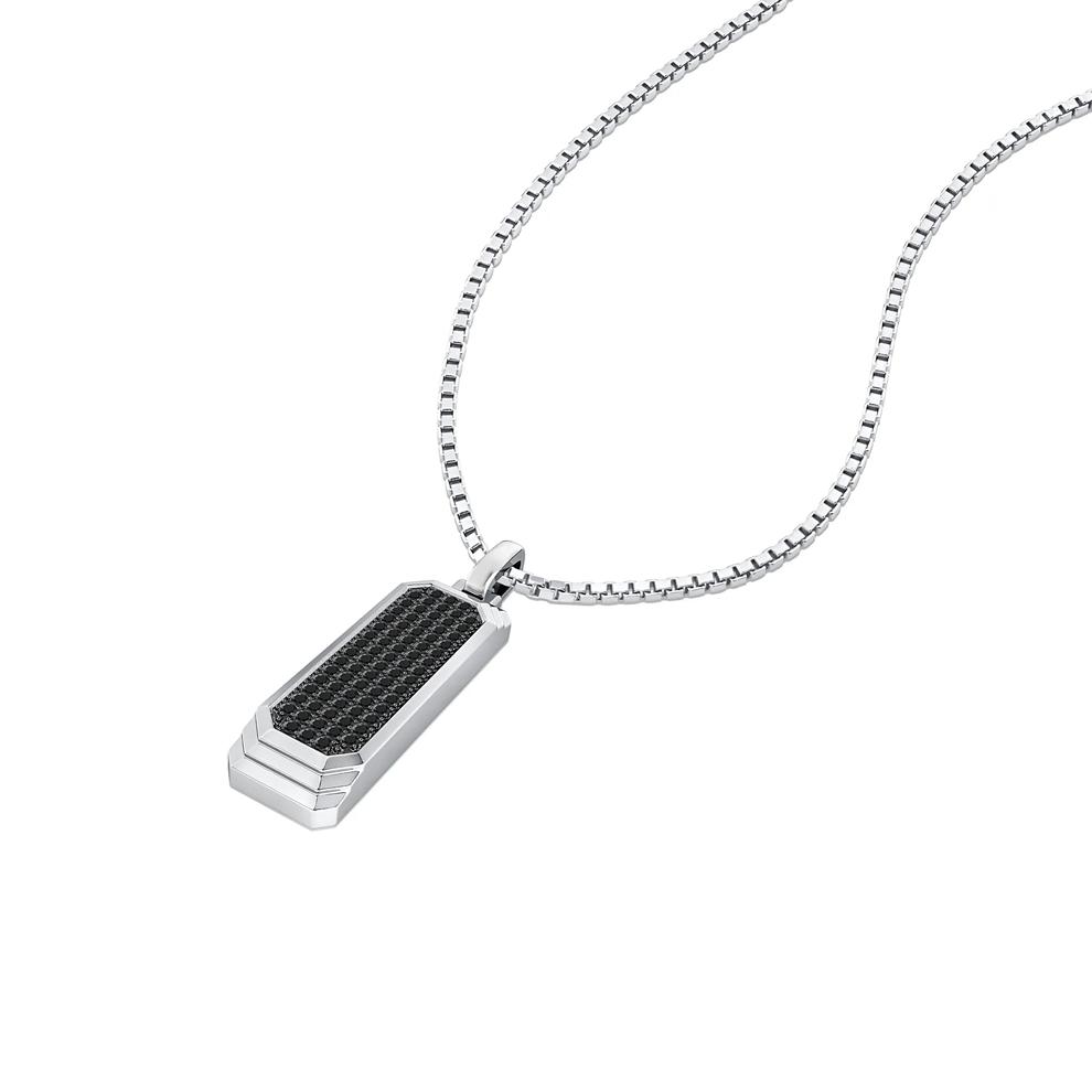 Men's Black Diamond Dog Tag Pendant Necklace in Sterling Silver (5/8 ct. tw.) – Image 4 of 4