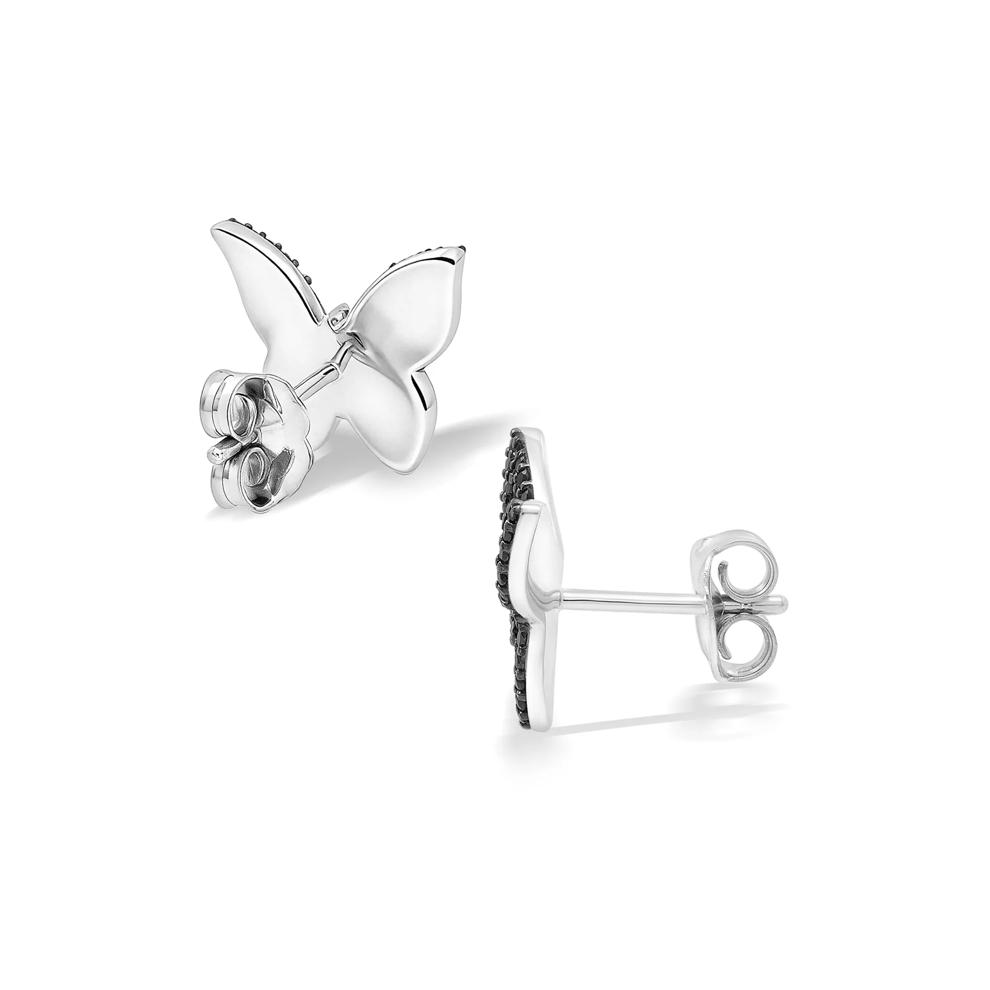 Black &amp; White Diamond Butterfly Stud Earrings in Sterling Silver (1/4 ct. tw.) – Image 2 of 2