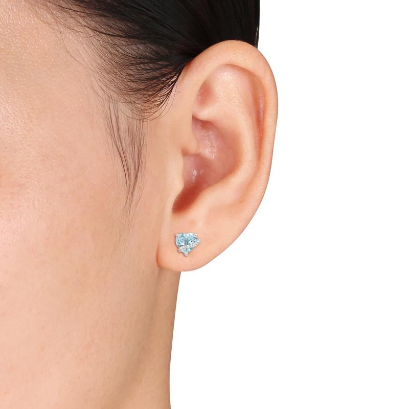 Blue Topaz and Diamond Accent Heart Studs in Sterling Silver – Image 2 of 3