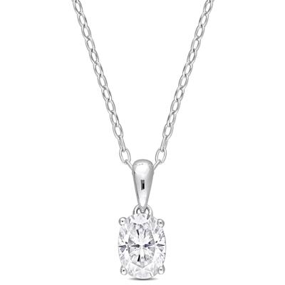 Oval Lab-Created Moissanite Solitaire Pendant in Sterling Silver