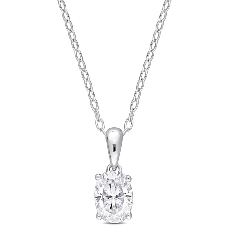 Oval Lab-Created Solitaire Moissanite Pendant in Sterling Silver &#40;1 ct. dew&#41; – Image 1 of 4