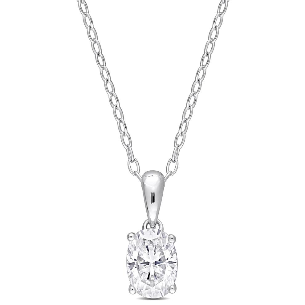 Oval Lab-Created Solitaire Moissanite Pendant in Sterling Silver (1 ct. dew) – Image 1 of 4