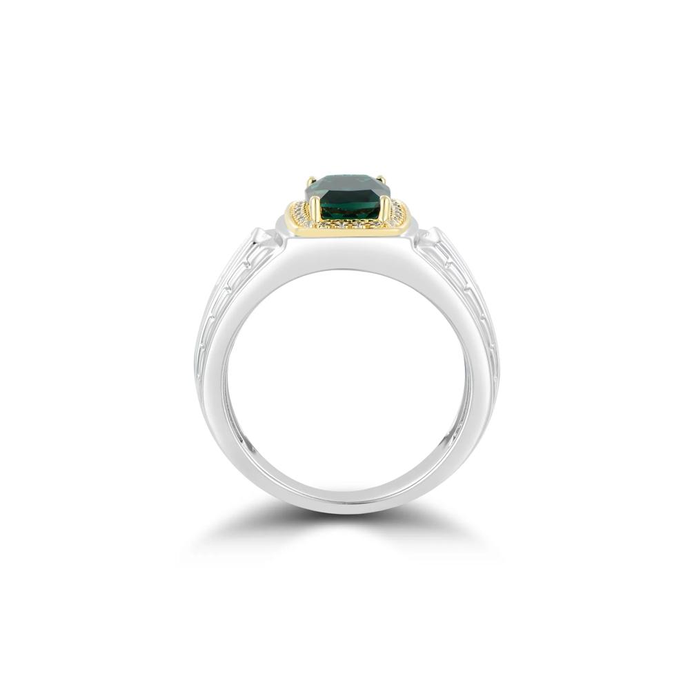 Men's Lab-Created Emerald and Diamond Ring in Sterling Silver and 10K Yellow Gold (1/8 ct. tw.) – Image 2 of 3