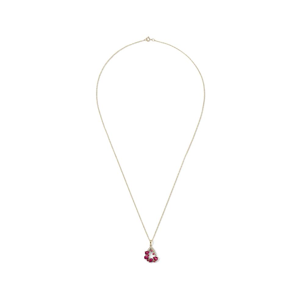 Ruby &amp; Diamond Open Drop Pendant Necklace in 14K Yellow Gold (1/10 ct. tw.) – Image 3 of 4