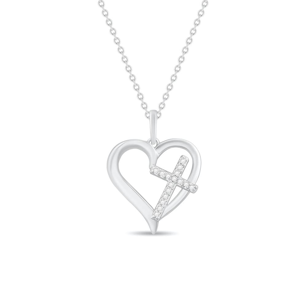 Diamond Accent Heart &amp; Cross Pendant Necklace in Sterling Silver – Image 1 of 3