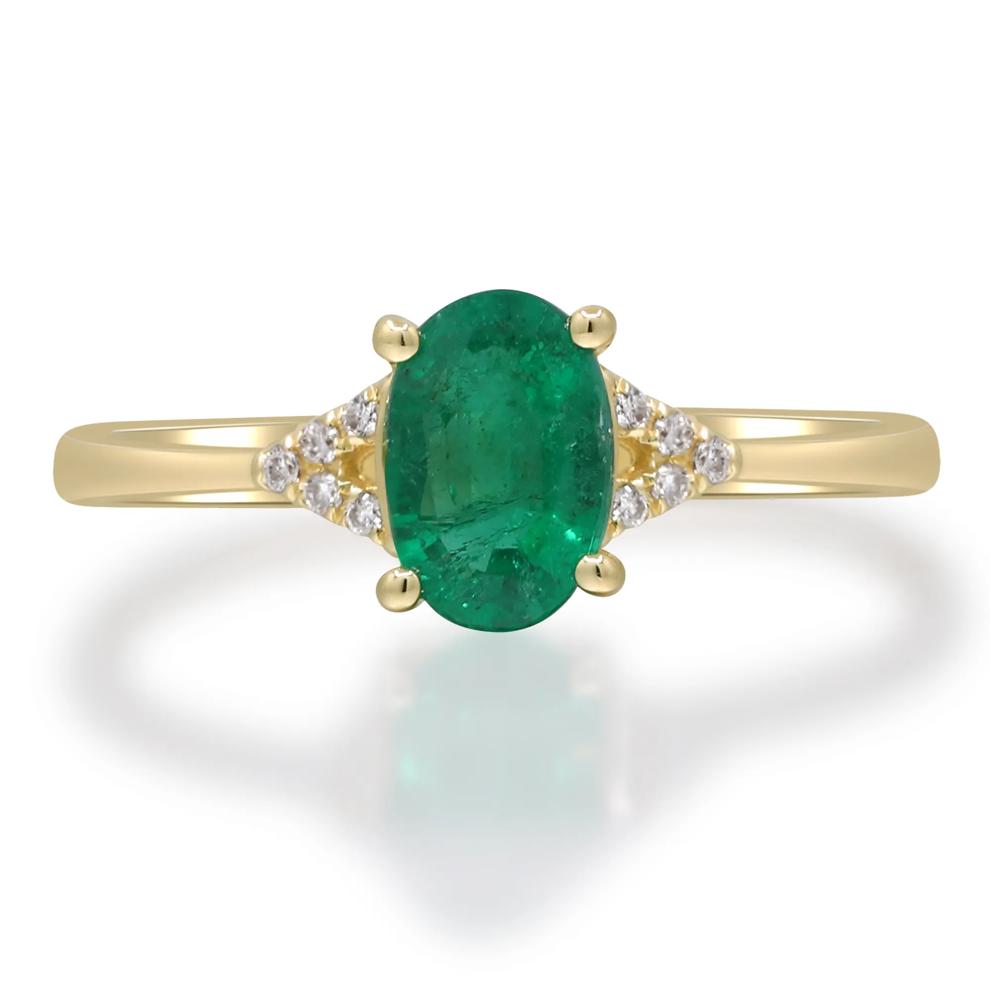Oval Emerald &amp; Diamond Accent Ring in 10K Yellow Gold – Image 5 of 5