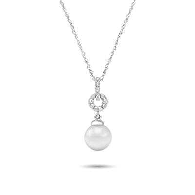 Freshwater Cultured Pearl & Diamond Drop Pendant in 10K White Gold (1/10 ct. tw.)