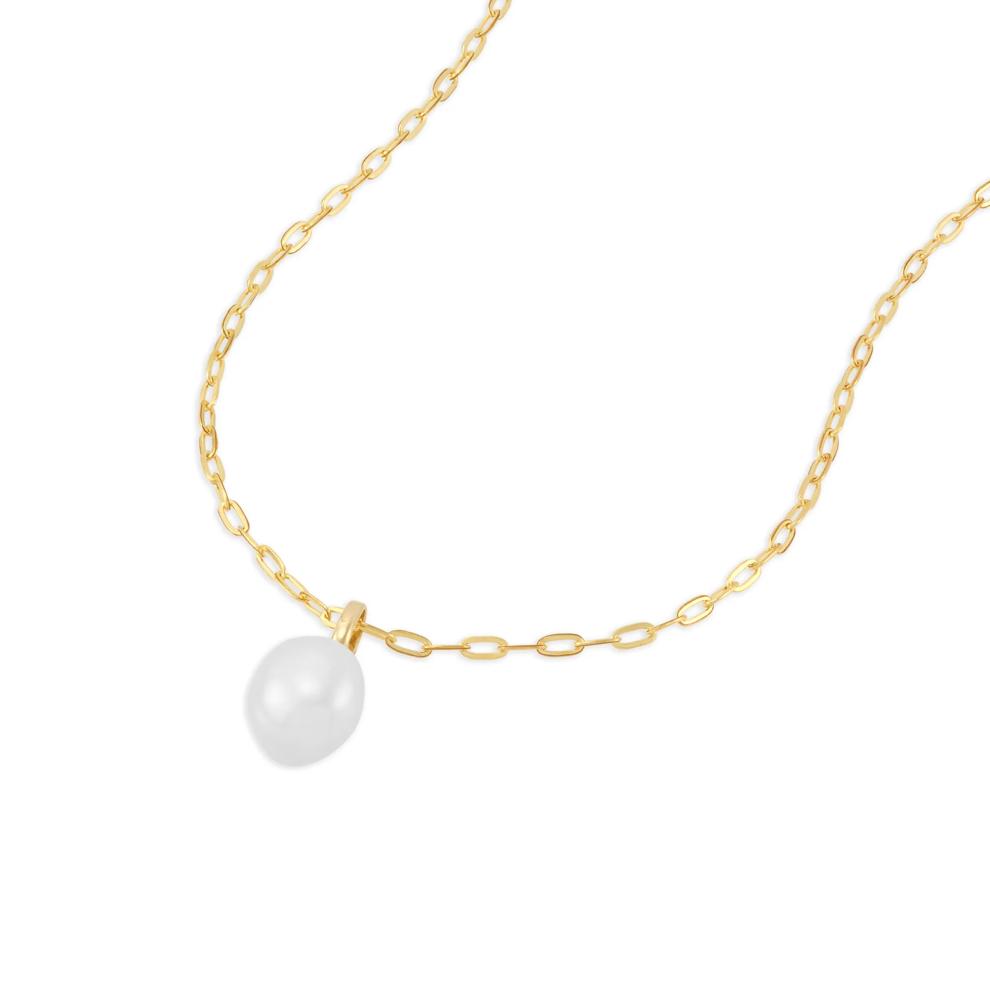 Baroque Shaped Pearl Paperclip Chain Pendant in 10K Yellow Gold – Image 4 of 4