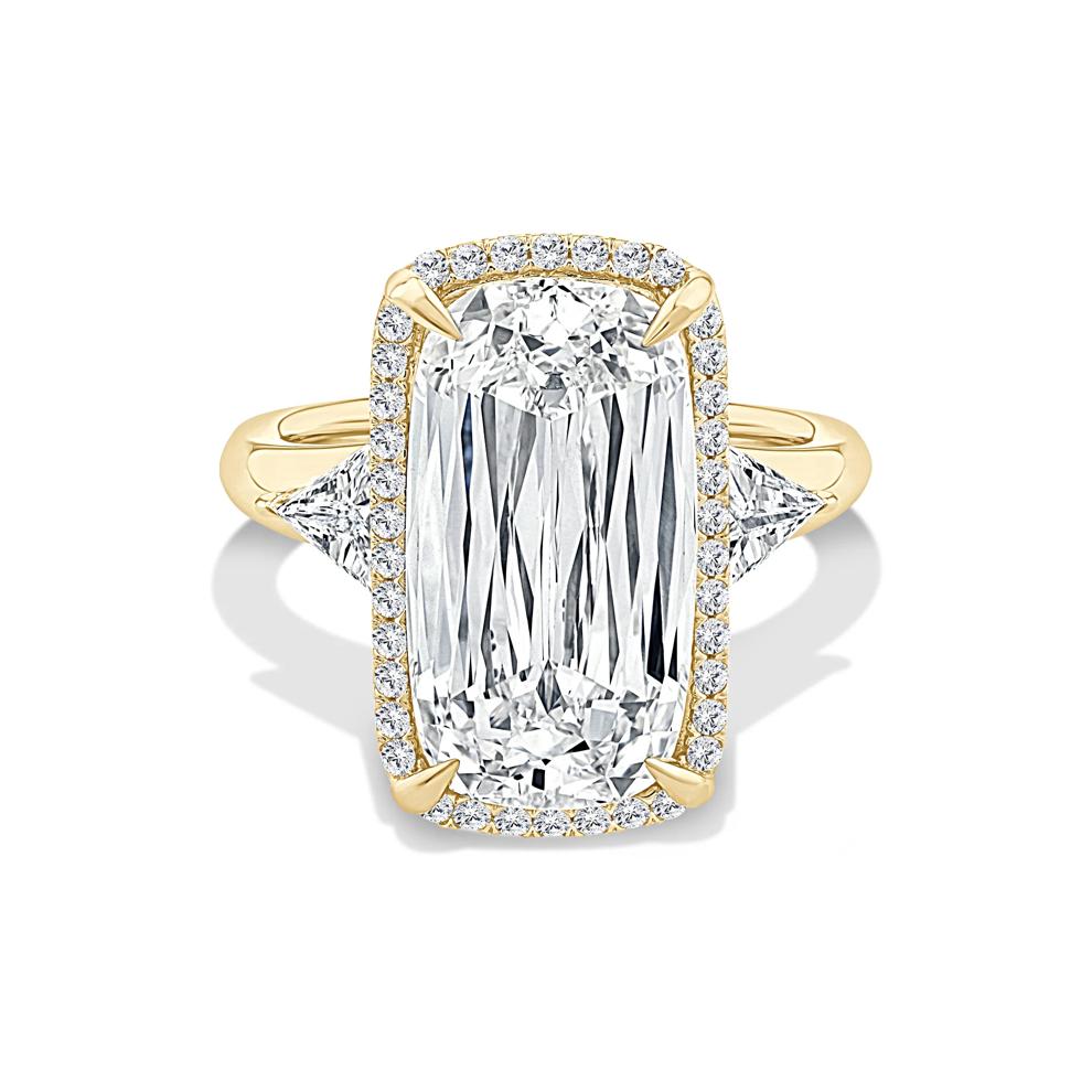 Lab Grown Diamond Elongated Cushion Halo Engagement Ring in 18K Yellow Gold (9 ct. tw.) – Image 1 of 4