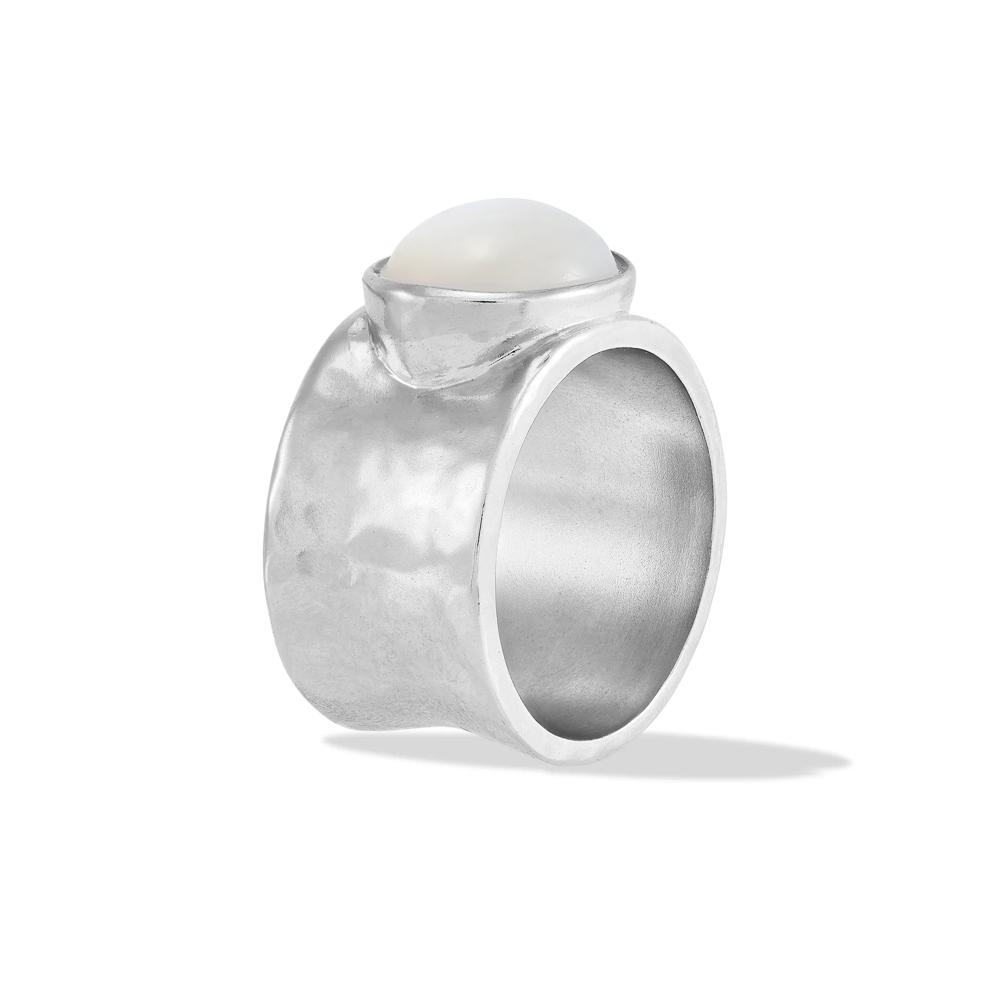 Oval Mother of Pearl Wide Band Ring in Sterling Silver – Image 4 of 4