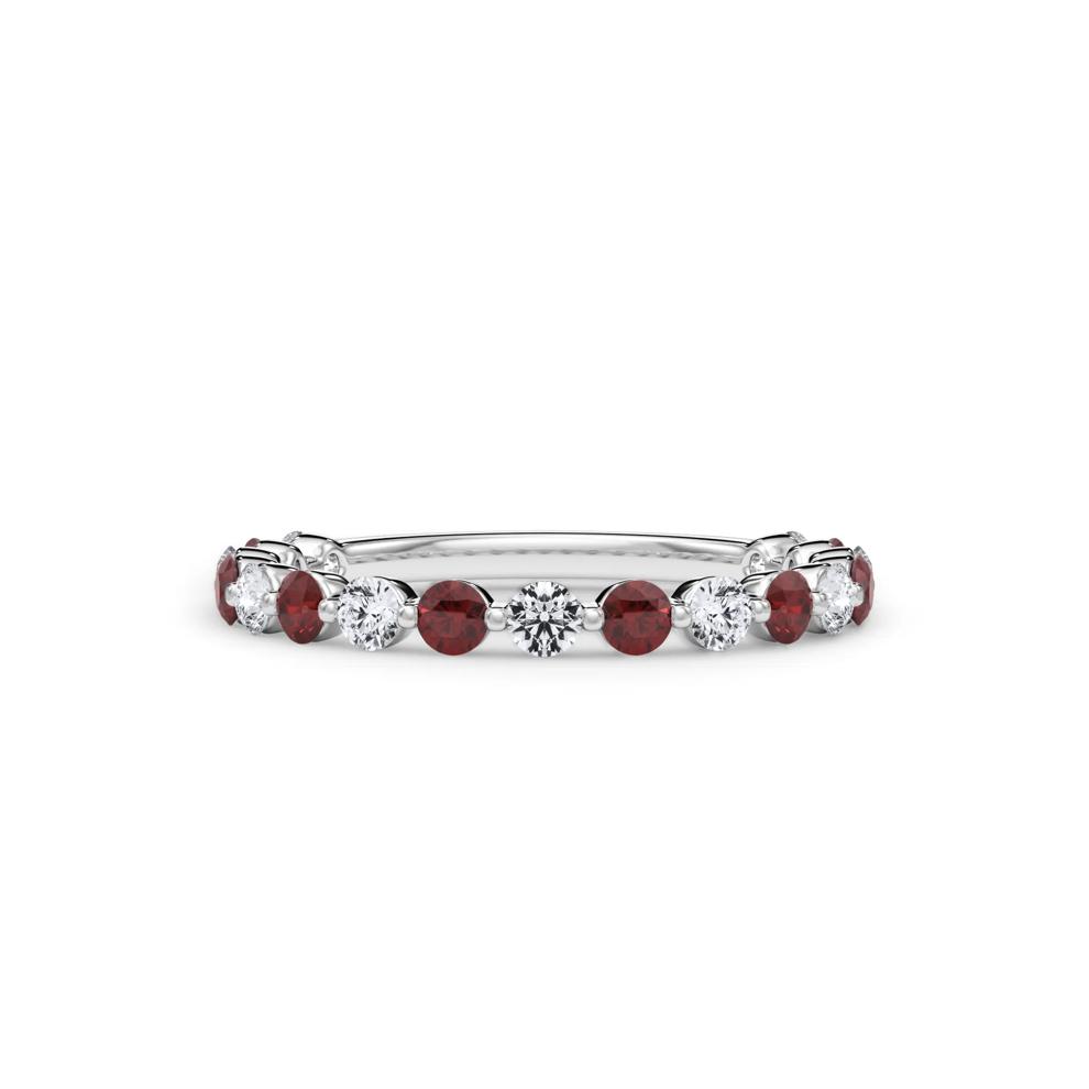 Lab Grown Diamond  &amp; Lab-Created Ruby Half Eternity Anniversary Band in 14K White Gold (1/3 ct. tw.) – Image 1 of 4