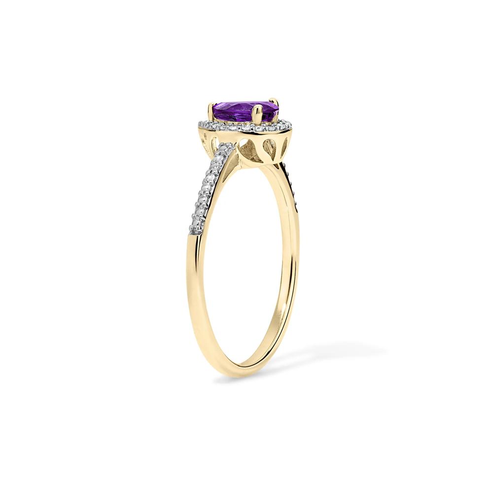 Purple Amethyst &amp; Diamond Accent Halo Ring in 10K Yellow Gold – Image 3 of 4