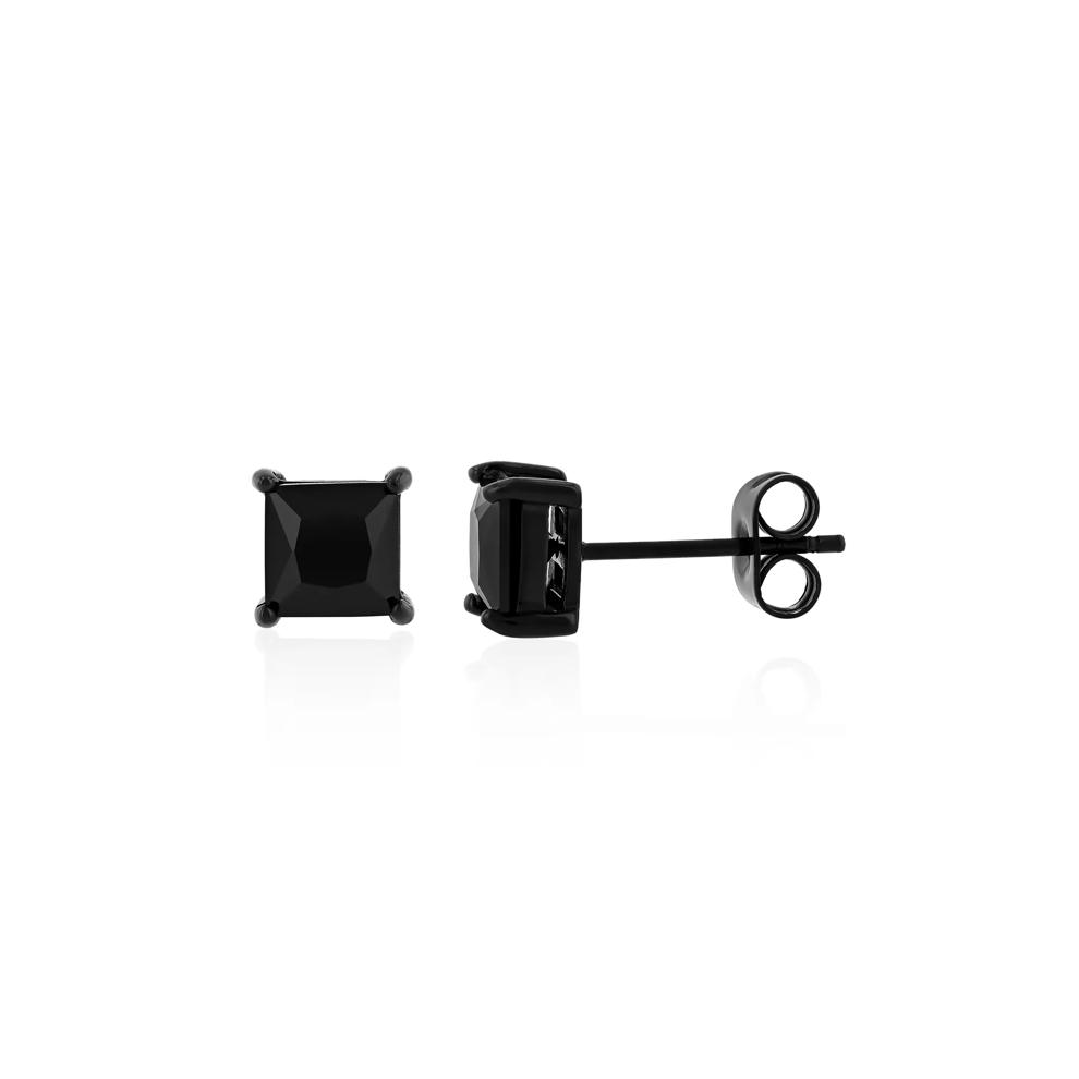 Men's Spinel Earrings in Black Ion-Plated Stainless Steel, 6MM – Image 2 of 2