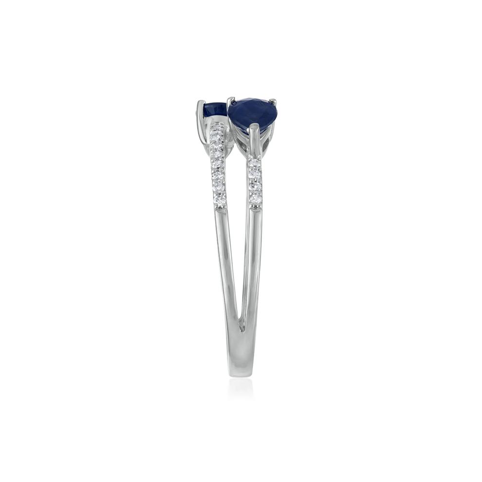 Diamond and Blue Sapphire Double Row Band in 14K White Gold (1/10 ct. tw.) – Image 3 of 3