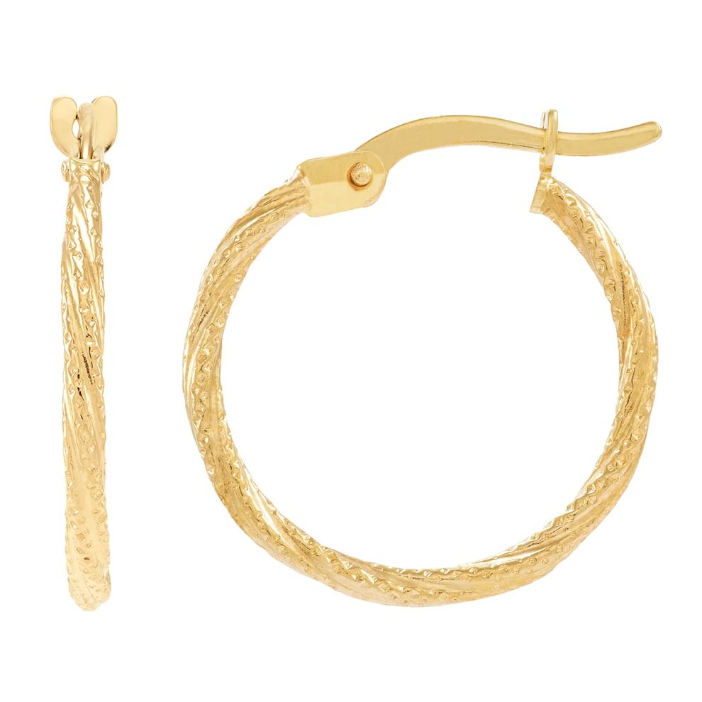 Polished Round Twisted Tube Hoop Earrings in 14K Yellow Gold, 16MM – Image 2 of 3