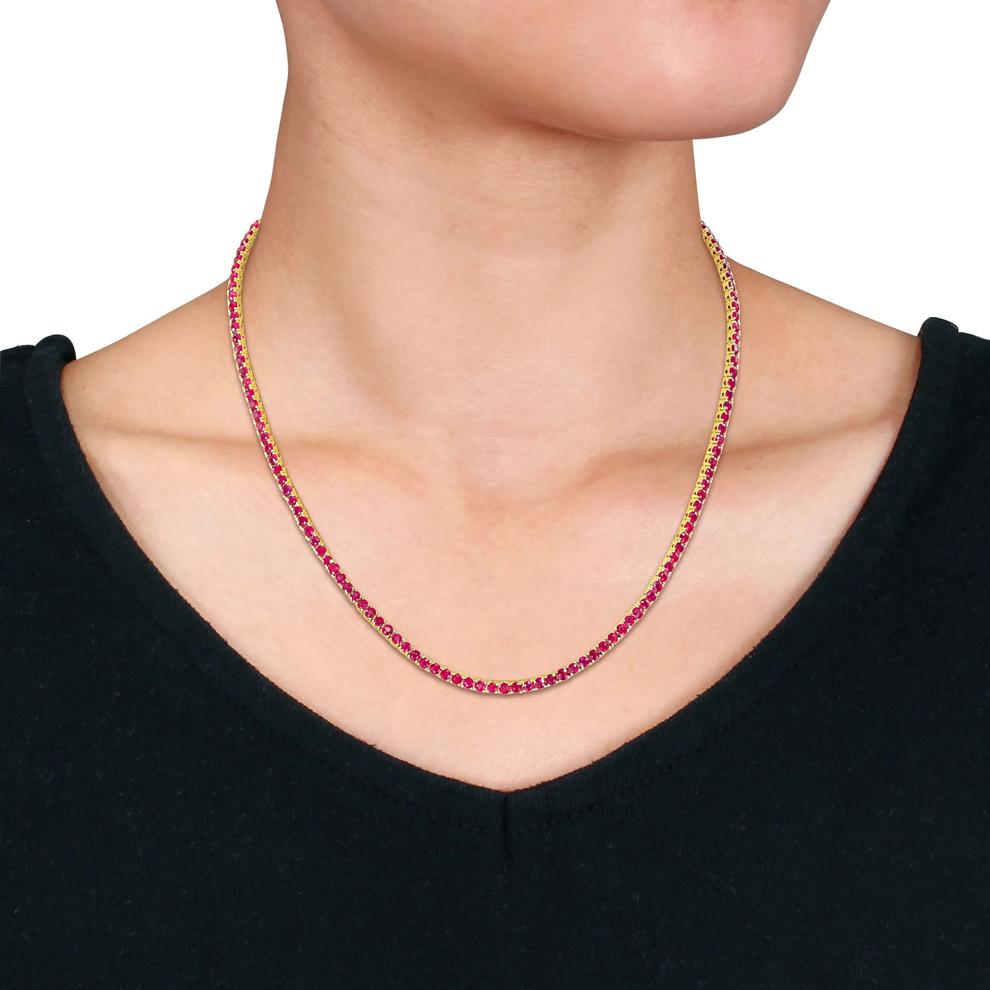 Ruby Tennis Necklace in 14K Yellow Gold, 16&rdquo; – Image 3 of 5