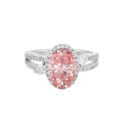 Lab Grown Diamond Fancy Pink Oval Halo Engagement Ring in 14K White Gold (3 1/2 ct. tw.)