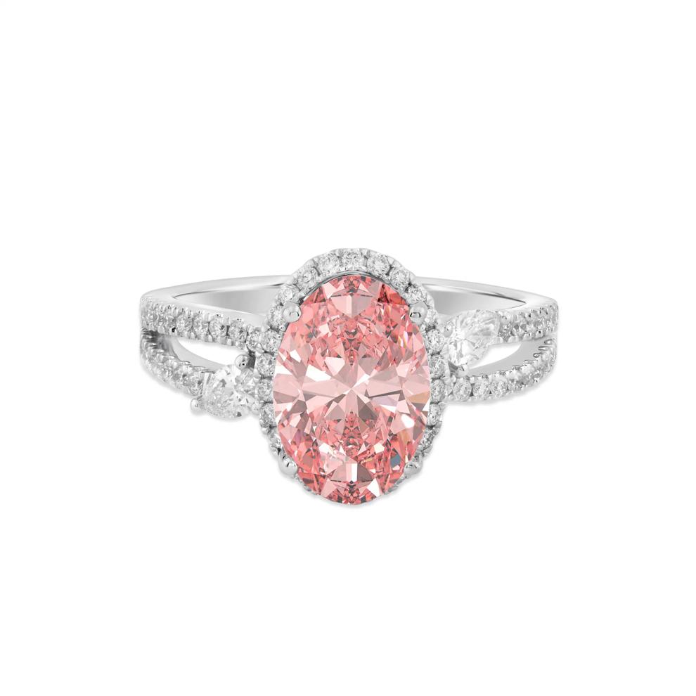 Lab Grown Diamond Fancy Pink Oval Halo Engagement Ring in 14K White Gold (3 1/2 ct. tw.) – Image 1 of 4