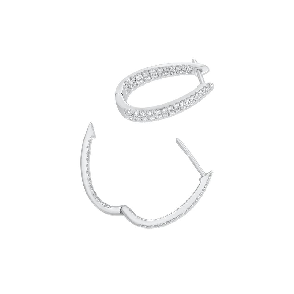 Diamond Double-Row Inside-Out Oval Hoop Earrings in 10K White Gold (1 ct. tw.) – Image 2 of 3
