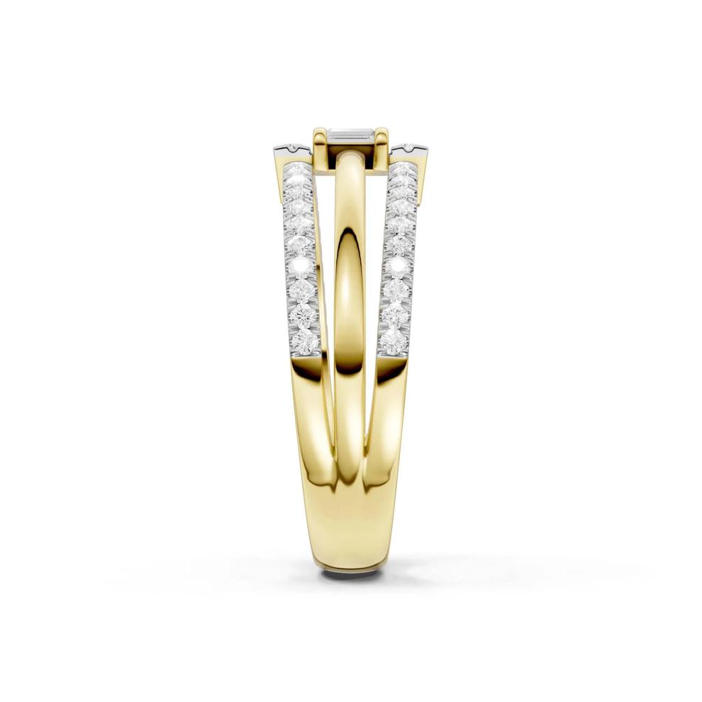 Diamond Baguette &amp; Round Three-Row Layer Ring in 10K Yellow Gold (3/8 ct. tw.) – Image 3 of 4