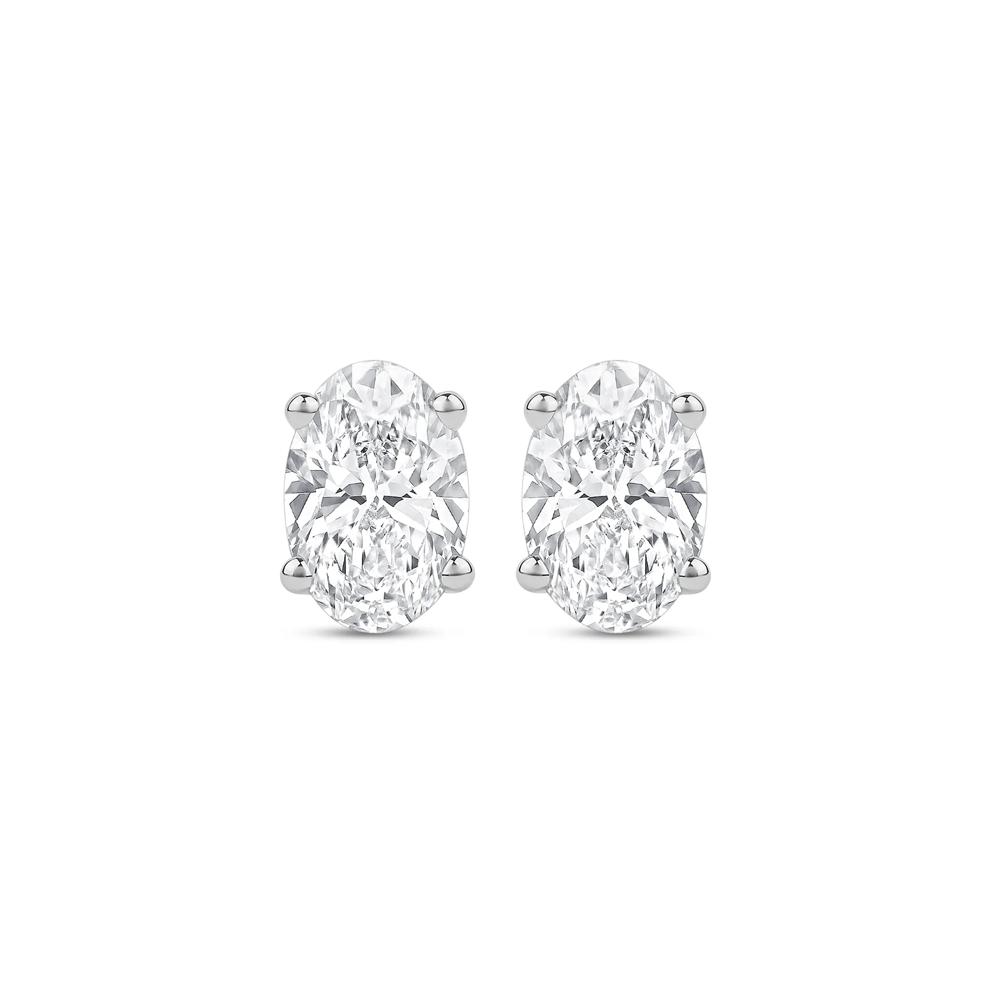 Lab Grown Diamond Oval-Shaped Solitaire Stud Earrings in 14K White Gold (3/4 ct. tw.) – Image 2 of 3