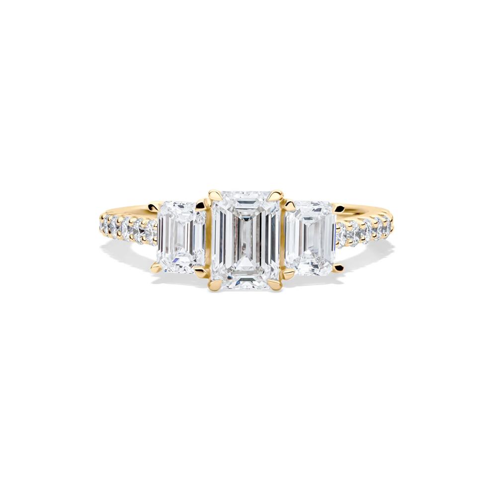 Lab Grown Diamond Emerald-Cut Three Stone Ring in 14K Yellow Gold (2 ct. tw.) – Image 1 of 4