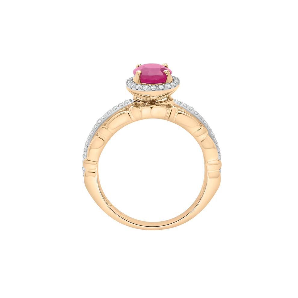 Ruby Oval &amp; Diamond Ring in 14K Yellow Gold (1/5 ct. tw.) – Image 2 of 5
