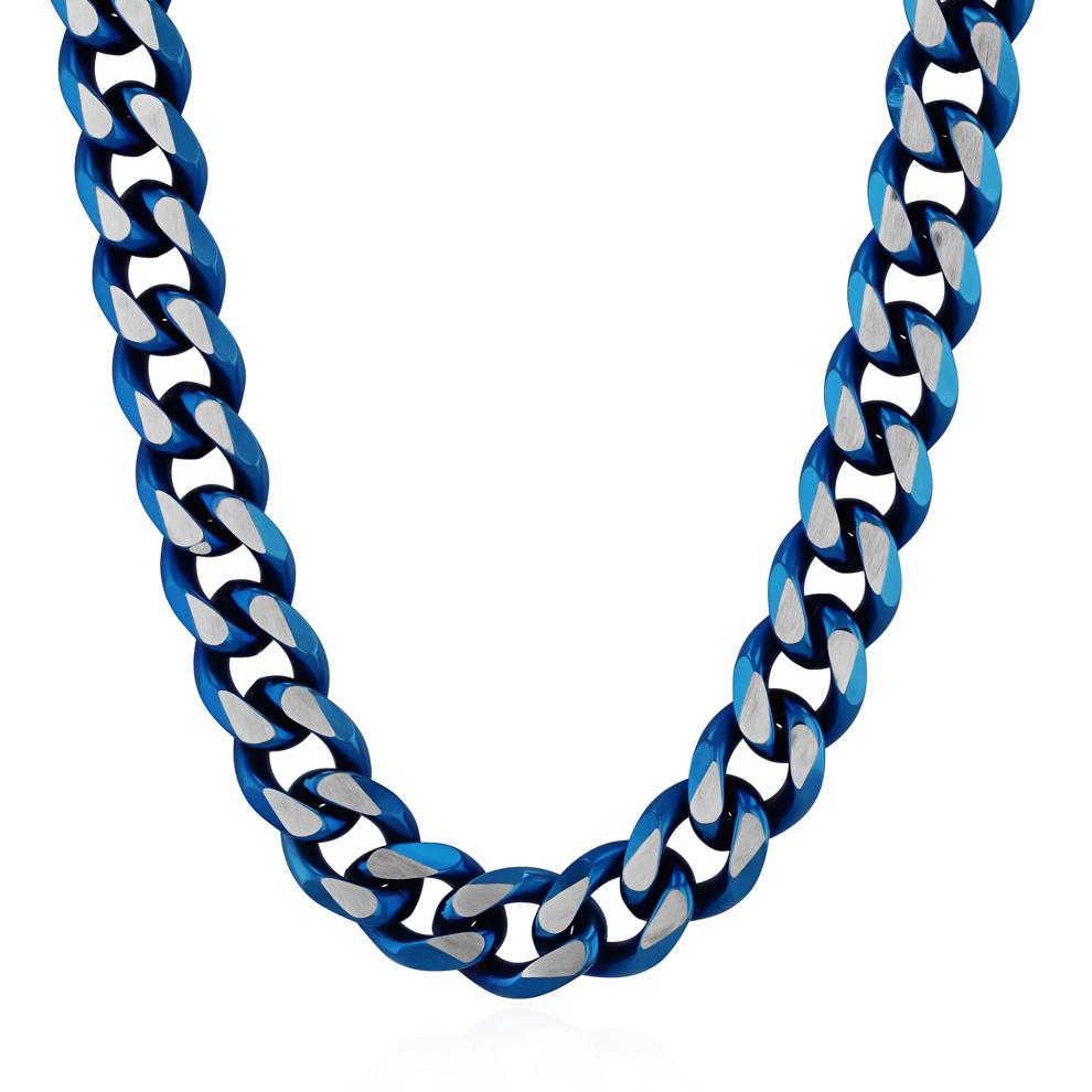 Curb Chain Necklace in Blue Ion-Plated Stainless Steel, 10.5MM, 24&rdquo; – Image 1 of 3