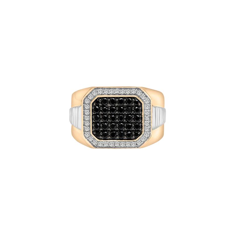 Men&#39;s Black &amp; White Diamond Cluster Ring in 10K White &amp; Yellow Gold &#40;5/8 ct. tw.&#41; – Image 1 of 5