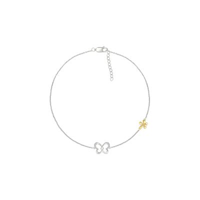 Diamond Accent Butterfly Anklet in Sterling Silver & 10K Yellow Gold