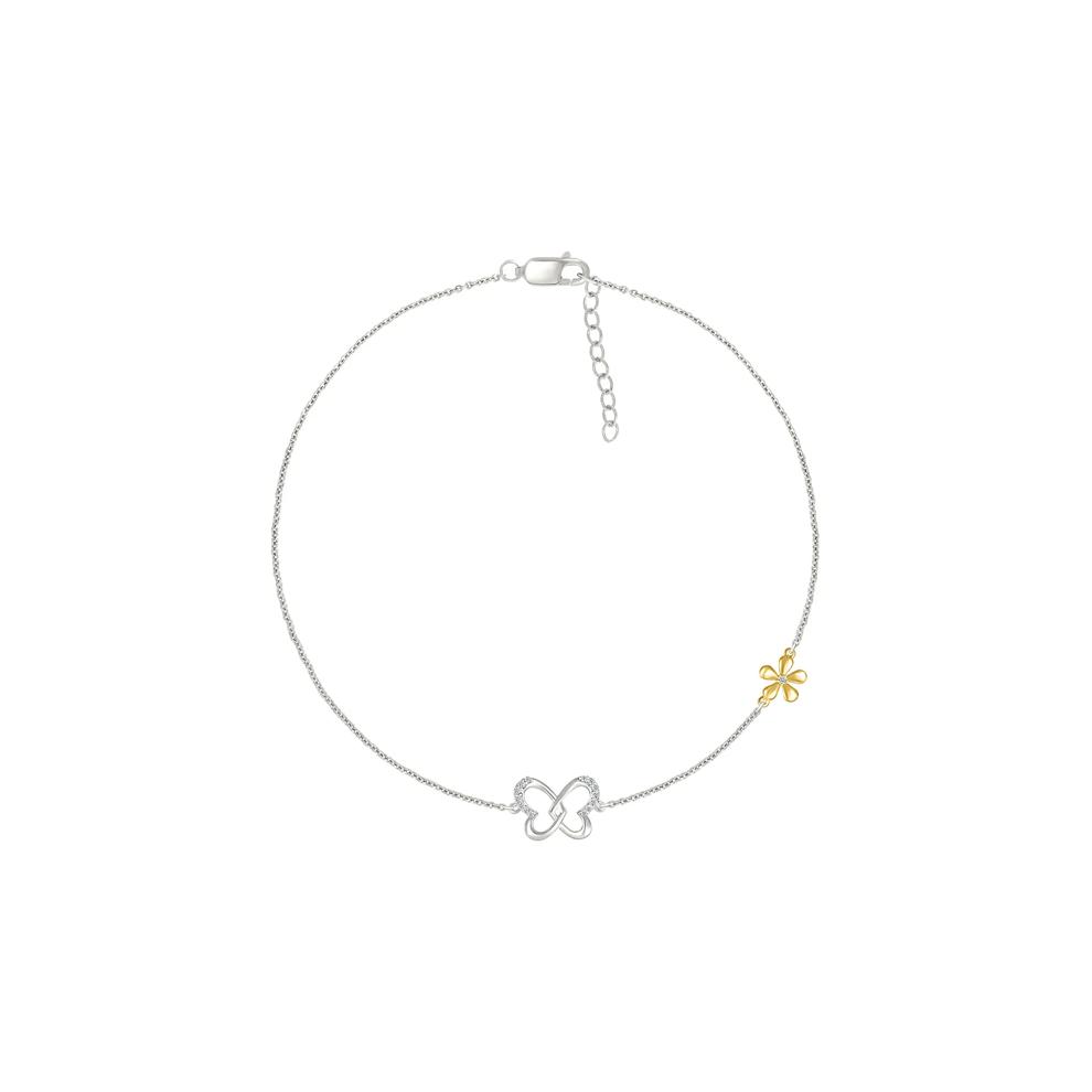 Diamond Accent Butterfly Anklet in Sterling Silver &amp; 10K Yellow Gold – Image 1 of 2