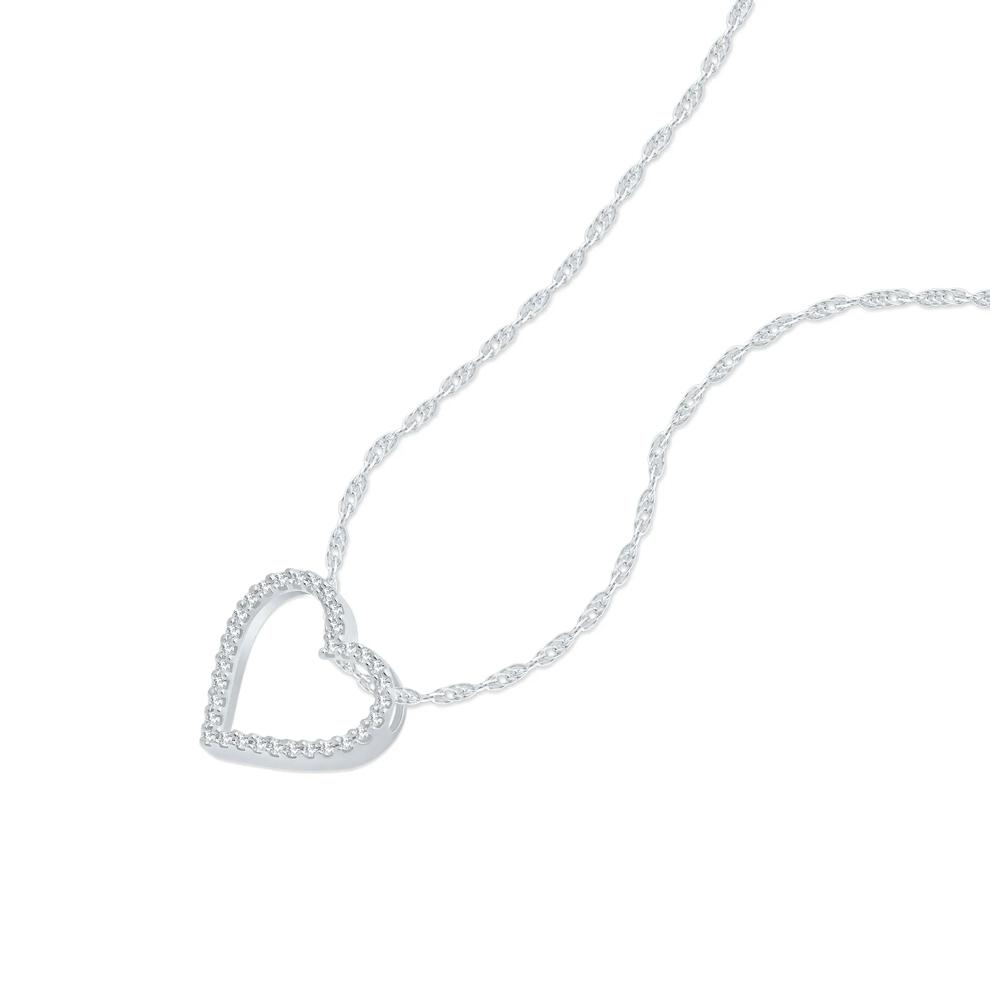 Diamond Heart Pendant Necklace in 10K White Gold (1/10 ct. tw.) – Image 3 of 4