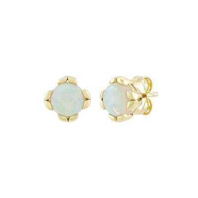Opal Round Stud Earrings in 10K Yellow Gold