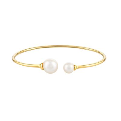 Freshwater Cultured Pearl Open Flex Bangle Bracelet in Vermeil