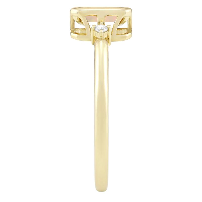 Emerald-Cut Opal and Diamond Accent Ring in 10K Yellow Gold – Image 3 of 3